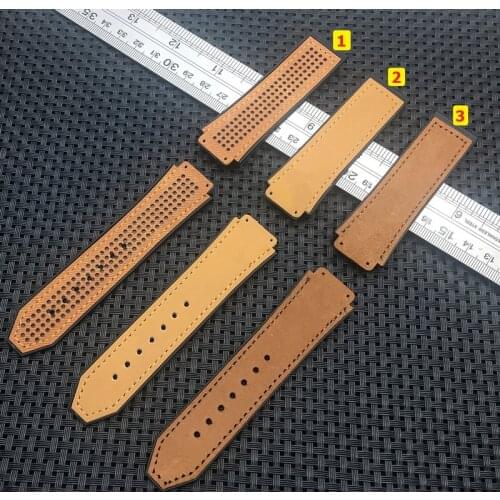 25*19mm Brown crazy leather Nature rubber silicone strap watchband watch band strap for Hublot for Big bang for Fusion logo on