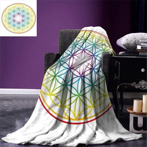 Colorful Throw Blanket Flower of Life Pattern Radiant Colors Cosmic Dimension Space Forms Artful Print Fleece Blanket for Bed