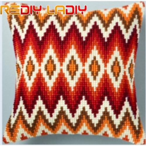 Cross Stitch Cushion Geometrical Forms Chunky Yarn Cross-Stitch Kits Needlework Printed Canvas Pillow Home Decor Arts & Crafts