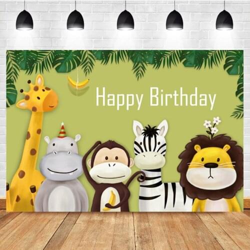 LaeaccoCartoon Animal Monkey Zebra Lion Birthday Party Decor Custom Photo Photography Backdrop Photo Background For Photo Studio