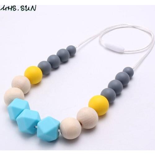 MHS.SUN Baby Silicone Beads Necklace Food Grade Teething Teether Nursing Jewelry Long Chain Necklaces For Breastfeeding Mom 1PC