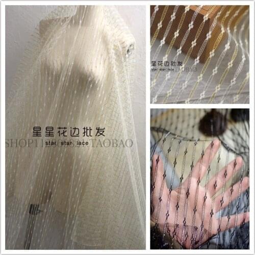 Fashionable White Gold Mesh Lace Fabric Jacquard Mesh Fabric Wedding Fabric For Sewing Dress And Girl‘s Tulle Skirt 25X150cm/pc
