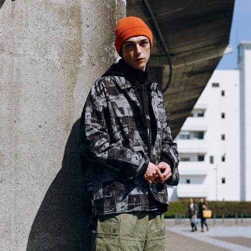 Men Jacket Vintage Print Coat Hip Hop Style Casual Cargo Jackets Oversize All-match Lover Tracksuit Autumn Streetwear