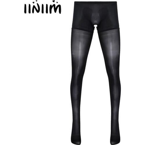 Mens Stockings Stretchy Sheer Sexy Bulge Pouch Tights Crotchless Pantyhose Nylon Open Crotch Stockings Elastic Sissy Underwear