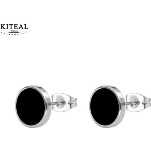 Kiteal men jewelry 8mm 10mm cute Round Vintage Stud Earrings for Man Trendy Party Black Earrings Jewelry Men & Women Unisex