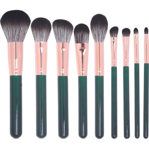 9 Pieces Blackish Green Jade Makeup Cosmetic Brush Set Storage Bag Beauty Tools E819