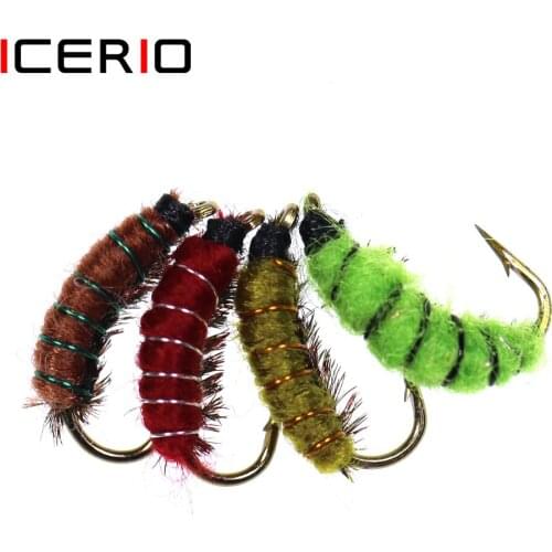 ICERIO 8pcs Fly Tying Scud Nymph/Zebra Midge Nymph Fly 12# color olive yellow orange Ginger yellow