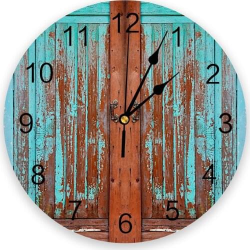 Wood Texture Door Print Wall Clock Wall Art Silent Non ticking Round Wall Watch for Home Decortaion Best Gift