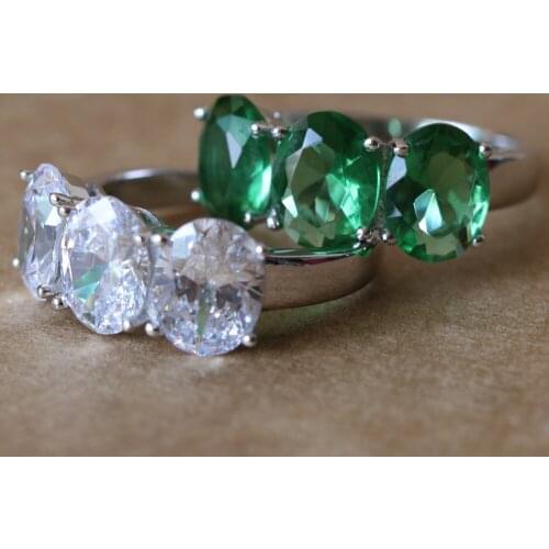 Oval Three Stone 3.84ct White Gold Filled 925 Sterling Silver SONA Synthetic Engagement Ring Wedding Band For Women Fine Jewelry