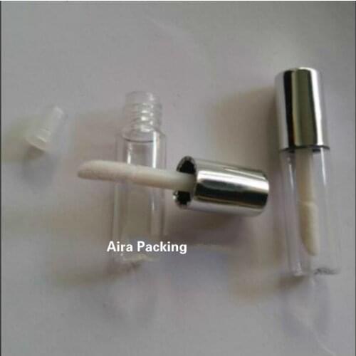 1.2ML 100pcs/lot Silver n Clear Empty Lip Gloss Tube Plastic Mini Lip Gloss Sample Refillable Tube Small Lipstick Storage Bottle