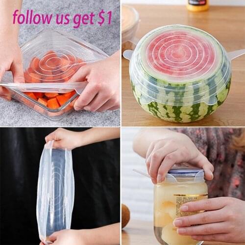 6 Piece Silicone Fresh-keeping Cover Food cling film elastic stretch sealed transparent cover