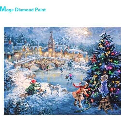 Snow Landscape Christmas Winter Diamond Painting Scenic Portrait Round Full Drill 5D Nouveaute DIY Mosaic Embroidery Home Decor
