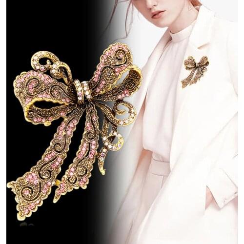 Rhinestone Hollow-out Large Bow Brooches For Women Winter Gaint Pin Classic Design Jewelry