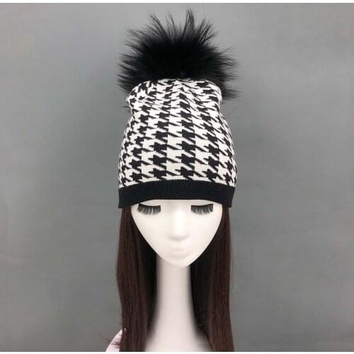 Angora Hat With Raccoon Ball Fashion Unisex Coordinates Warm Thousand Birds Hat Scarf Suit