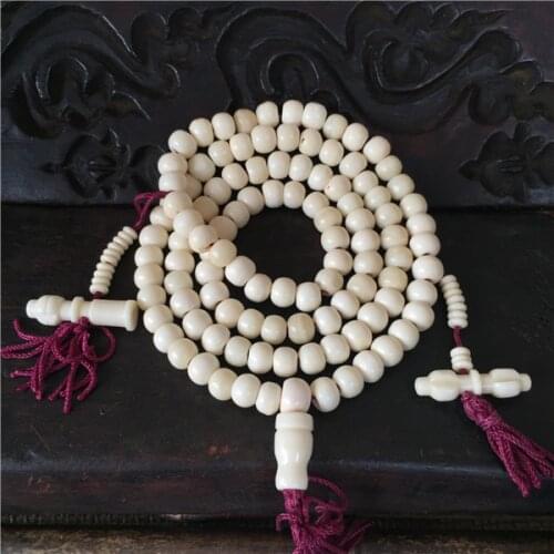 Tibetan Jewelry Yak Bone 108 Buddism Prayer Beads Bracelet White Color Mala Tibet Style Free Shipping