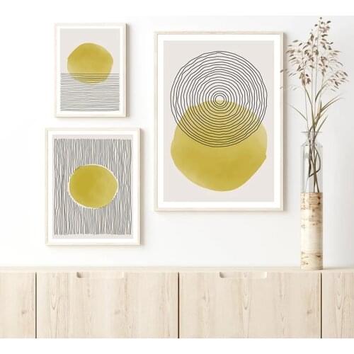 Trendy Abstract Line Art Poster Yellolw Geometric Wall Art Print Nordic Canvas Painting Minimalist Living Room Decoration