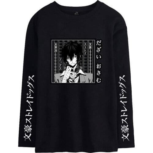 Japanese Harajuku Anime Bungo Stray Dogs T-shirts Men Women O-neck Long Sleeves Pullovers Plus Size Harajuku Unisex Clothes