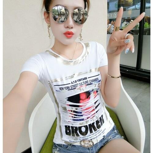 Short Sleeve Summer Tops Hole Print Letter 2020 T-Shirt Cotton Women T Shirt Female Korean Fashion Tshirt Clothes Vetement Femme