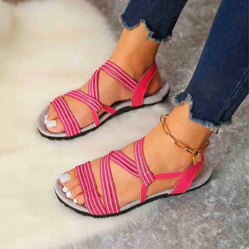 WomenS Sandals Cross Straps Round Toe Ladies Elastic Band Beach Wedges Female Summer Casual Plus Size Outdoor Sandal New 2021