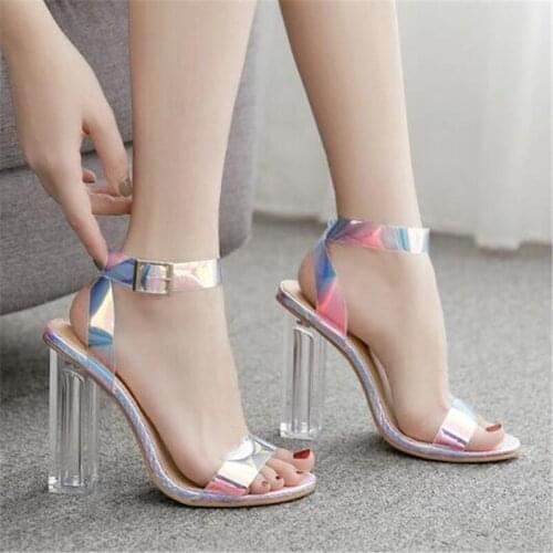 Gladiator Women Sandals Summer Office Round Toe PU 11.5CM Thick High heels Buckle Strap zapatos de mujer women shoes size 35-42