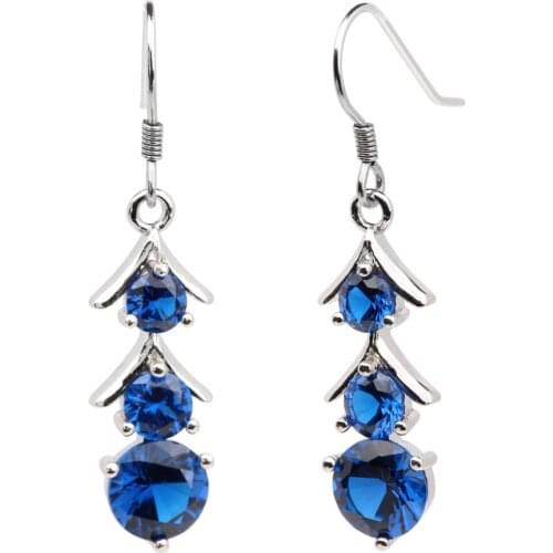 Sterling Silver Earrings 925 Women Dangle Ear with Hook 3-stone Cubic Zirconia CZ Jewelry E047