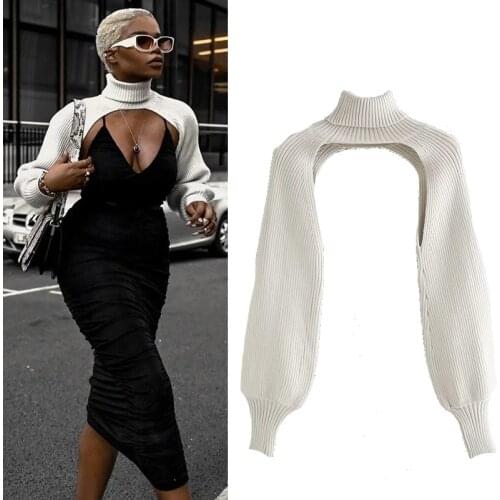 Women Turtleneck Collar Long Sleeve Knitted Sweater Sexy Fashion Design Crop Top Pullover High Street Ladies Autumn Winter Tops