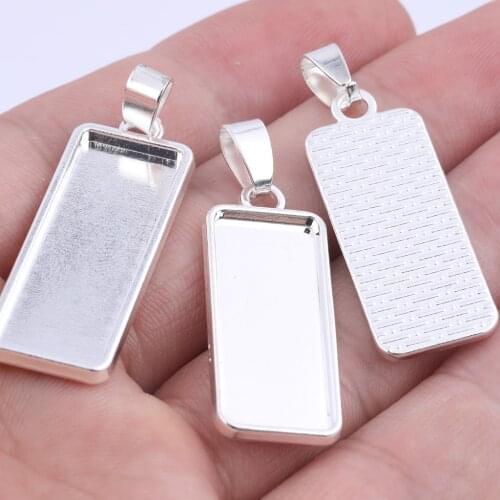 10pcs Silver Plated Pendant Trays Fit 10x25mm 10x30mm Rectangle Cabochon Base Setting Blanks Diy Necklace Making Bezel Kit