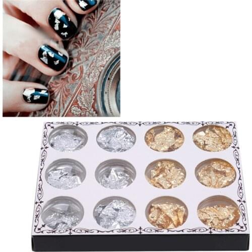 12PCS/ Box Mixed Sequin For Nail Art Decorations Diy Design Crystal Nail Glass Nail Art Gold And Silver Foil Tin Foil Hot