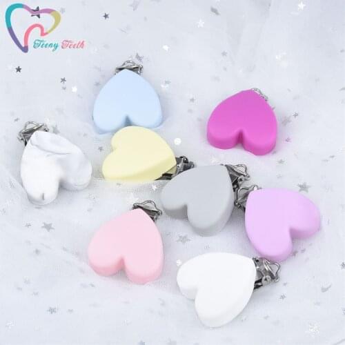 2 PCS Silicone Heart Pacifier Clip Plastic Wooden Clips Baby Pacifier DIY Baby Toy Feeding Accessories Soothing Necklace Making