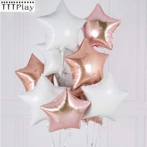 6pcs Baby Shower Globos 18 Inch White Rose Gold Star Helium Foil Balloons Girl Boy Birthday 1st Party Supplies Decor Pure Color