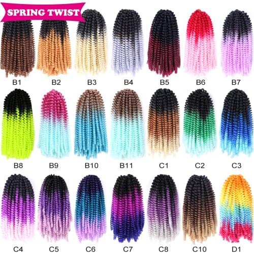 8“ Fluffy Spring Twist Crochet Hair Synthetic Braiding Hair Extension Brown Blue Purple Pink Bomb Passion Twist Locs Mtmei Hair