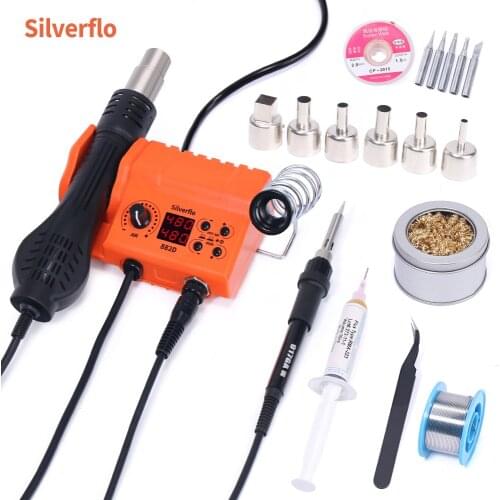882D SMD Rework Soldering Station C/F Digital Display Welding Station Electric Soldering Iron Hot Air Gun 2 in 1 Repair Tools