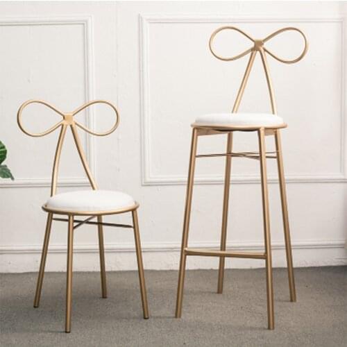 American Country Modern Design Gold Color Iron Metal Dining Chair Butterfly Backrest Leisure Dressing Chair Soft Seat Cushion