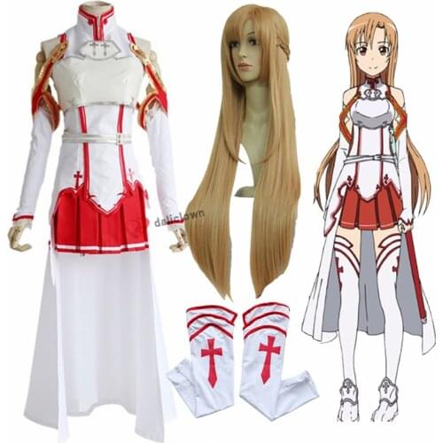 Anime Sword Art Online Asuna Cosplay Costume Dress Uniform For Halloween SAO Asuna Yuuki Battle Suit Outfits Full Set With Wig