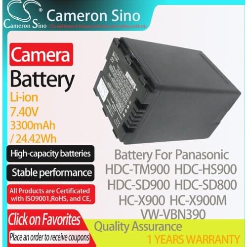 CameronSino Battery for Panasonic HDC-TM900 HDC-HS900 HDC-SD900 HDC-SD800 fits Panasonic VW-VBN390 Digital camera Batteries