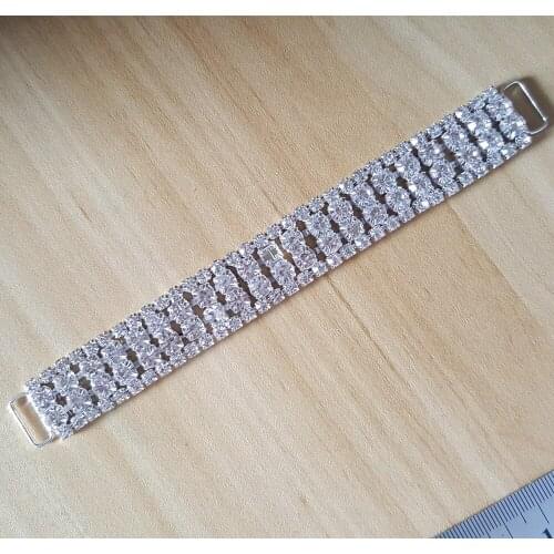 CJSIR 4pcs 4ROWS Big Clear Crystal Rhinestone Bikini Connectors Metal Chain for Swimming Wear Competion Suits Decors