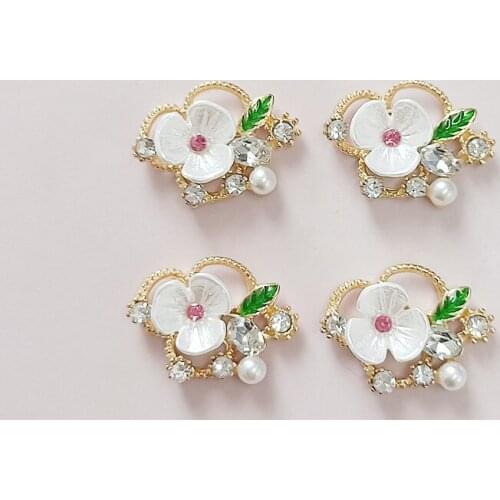 30 PCS 24*17mm Fashion Crystal Imitation Pearl Flowers Metal Alloy Flowers DIY Accessories For Jewelry Making