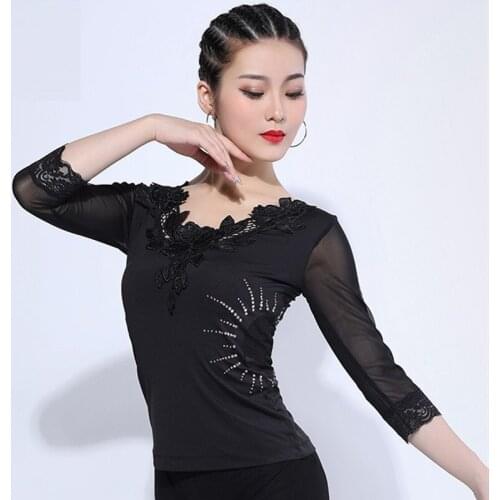 H2644 Women Latin Dance Black Top Wear Female Chacha Lumba Profession Dancing Clothes Lady Spring New Style Practice Costumes