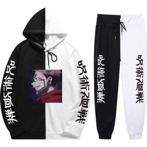 Summer Hot Sale Man 2 Pieces Sets Anime Jujutsu Kaisen Print Fashion Soft New Patchwork Thin Hoodie+Patchwork Pants Generous