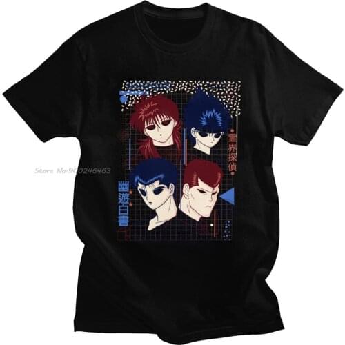 Cool Yu Yu Hakusho T Shirt for Men Short Sleeve Yusuke Urameshi Tshirt Youko Kurama Manga Tee Kazuma Casual Cotton T-shirt