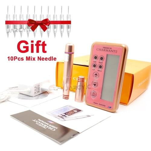 Charmant 3 Permanent Makeup Machine Kit Dermografo Digital Control Panel Rotary Tattoo Pen With 8mm Cartridge Needle For Eyebrow