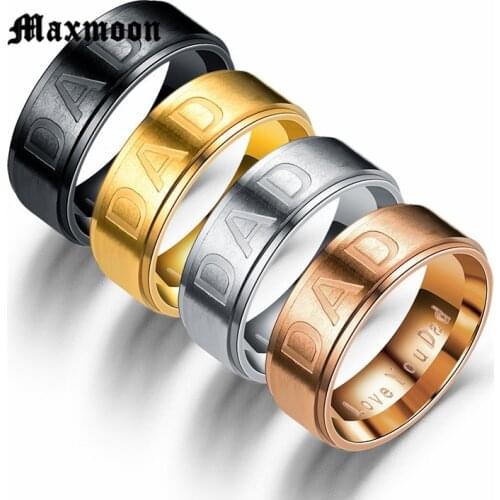 Maxmoon New Arrive Stainless Steel Dad Ring Engraved Love You Dad Mens Ring Jewelry