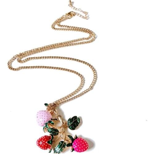 Sweet Strawberry Mixed Enamel Color Simple Pendant Cute Necklace