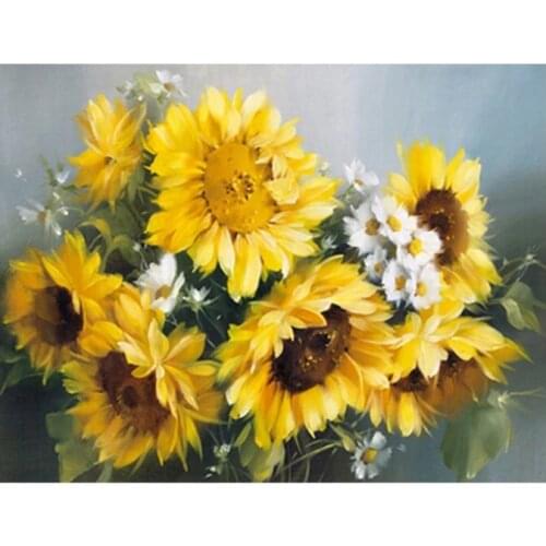 Sunflowers Full Round Diamond Painting Kits Floral Mosaic Embroidery Picture Crystal Rhinestones Stickers Decal Wall Art Gifts