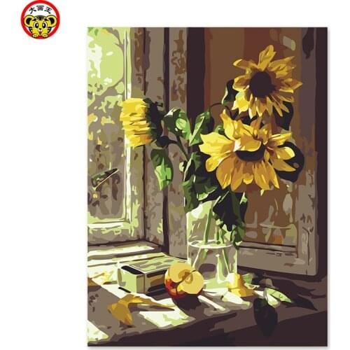 Painting by numbers art paint by number Digital painting self portrait painted color handmade gift decoration window sun sunflow