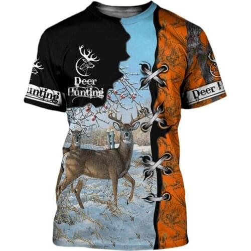 New fashion unisex T-shirt hunting deer camouflage 3D printing short-sleeved T-shirt summer casual sports top
