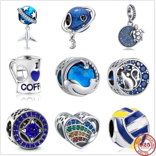 New Original 925 Silver Bracelets Blue Night Cat Planet Airplane Charm Bead fit Pandora charms silver 925 beads DIY bracelet