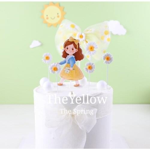 New INS Daisy Element Happy Birthday Cake Topper Little Girl Birthday Cake Topper Flags for Girls Birthday Party Cake Decoration