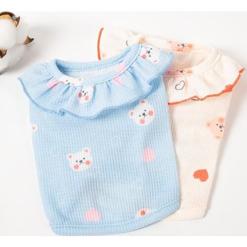 Pet Dog Clothing Cute Printing Breathable Cotton Lotus Leaf Collar Cropped Vest Dog Costumes Chihuahu Puppy Clothes Dog Cloths