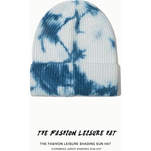 2021 Fall Winter Fashion Tie-dye Keep Warm Knitted Hat for Woman Man Blue Pink Yellow Green Black Tie-dye Warm Hat Baotou Cap